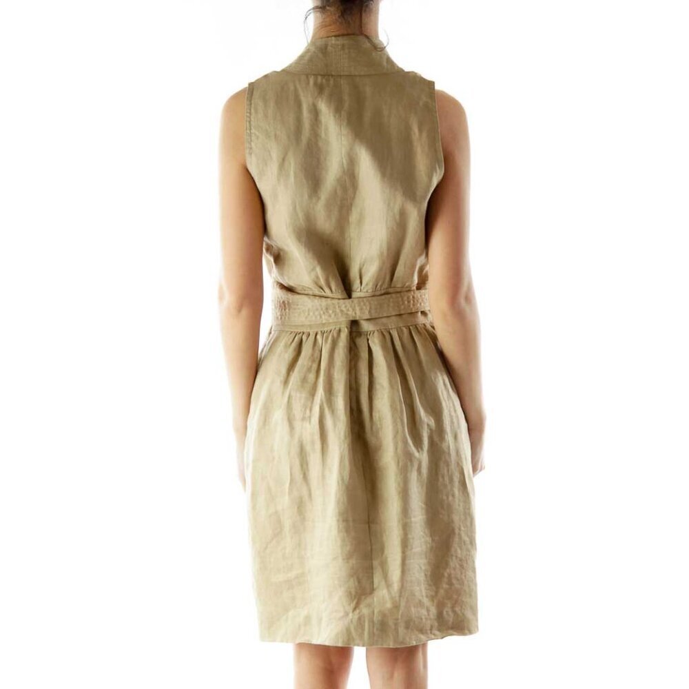 Laundry Beige Metallic Linen Day Dress With Sash - Picture 3 of 3